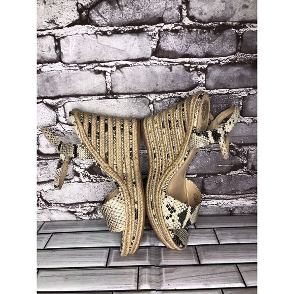 Vince Camuto Marybell Ivory Leather Snake Wedge Espadrilles Sandals Women’s 10.5 - Picture 14 of 16